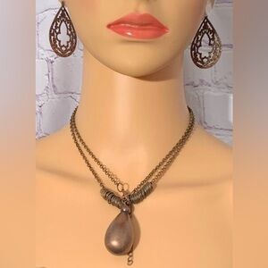 Copper long necklace with matching earrings